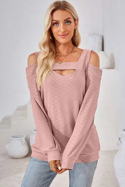 Cutout Square Neck Cold Shoulder T-Shirt Women's T-Shirts - Tophatter Daily Deals